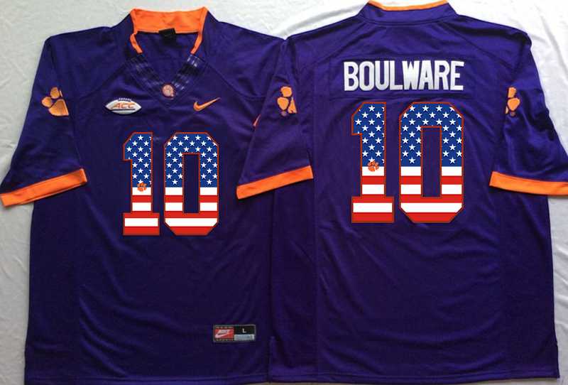 Clemson Tigers #10 Ben Boulware Purple USA Flag College Stitched Jersey